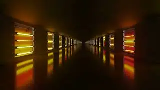 Corridor Tunnel Sci-fi LED Yellow Orange Neon Lights Background - 1 Hour
