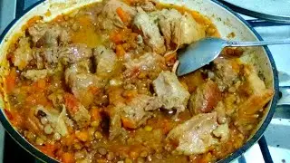Recipes for lentils with meat in a frying pan