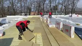 монтаж ПВХ мембраны Тетто rooftop 1.5mm - зимой