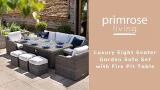 'Peony' Luxury Rattan 8 Seater Garden Sofa Set with Rectangular Fire Pit Table by Primrose Living