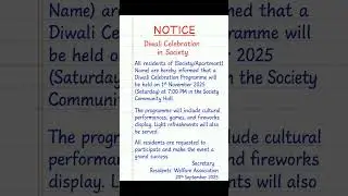 ✨ Notice Writing | Diwali Celebration in Society | English Notice Example