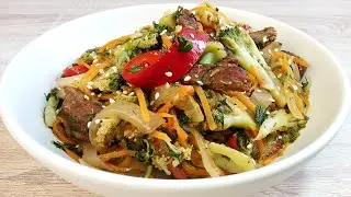 Как приготовить БРОККОЛИ С МЯСОМ на сковороде или вкуснейший теплый салат из брокколи с говядиной!