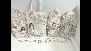 Shabby chic Christmas Gorjuss tags and altered paper bag
