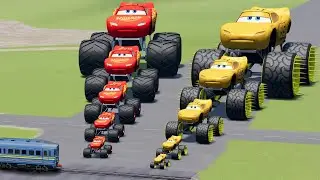 Big & Small Monster Truck Golden Mcqueen vs Big & Small Monster Truck Mcqueen vs Trains | BeamNG