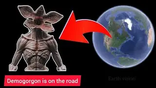Cartoon characters & Demogorgon stands on the road found on Google Earth!
