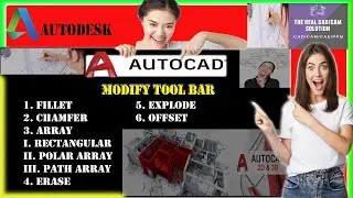 AUTO CAD MODIFY TOOLBAR TUTORIAL - #FILLET #CHAMFER #ARRAY #ERASE #EXPLODE #OFFSET_DETAILED EXPLAIN