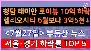 청담 래미안 로이뷰 10억 하락! 헬리오시티 6월보다 3억5천 빠져! _ 7/27 강남4구 매매가 하락률 Top 10