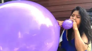 Blow to popped 24” balloon blowing in the backyard omg extremely loud popped