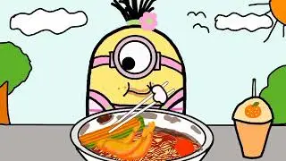 Bibi Noodles With Fried Shrimps Mukbang Animation 🍜🍤