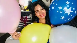 Blowing and popping my four balloons 🎈 long neck balloon