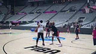 21 year-old Anthony Davis working on his post moves with Monty Williams