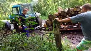 Забуксовал МТЗ-80,в лесу гружённый дровами.8 складометров.