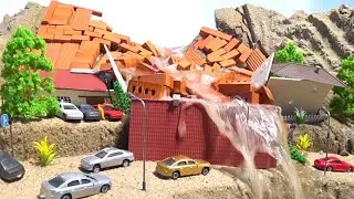 Mini Brick Dam Failure VS Mini Town - Diorama Dam Breach