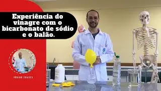 Experiência do vinagre com o bicarbonato de sódio e o balão.