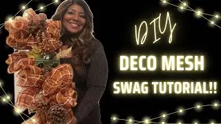 DIY Deco Mesh Door Swag Tutorial! Perfect for Fall! #decomeshwreath #wreathtutorial  #fallwreath