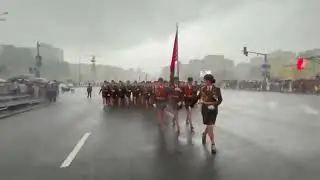 Belarusian Military Ladies Rehearsing for Parade in the Rain