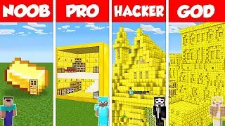 Minecraft Battle: NOOB vs PRO vs HACKER vs GOD: GOLD BLOCK HOUSE BASE BUILD CHALLENGE / Animation