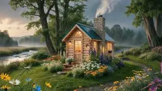 Most Beautiful Tiny House by Stream in Rainy Climate in 2024 (use headphones )- #asmr