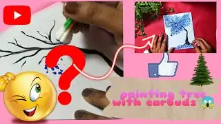 painting with earbuds 😱 ll easy way to paint cherry blossoms tree🌲ll easy painting for kids 😍