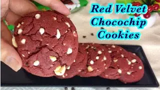 Red Velvet Chocochip Cookies | Eggless | Bakery Style Chocochip Cookies | Quarantine recipes
