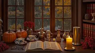 [RAINY JAZZ] 🍂 Cozy Autumn Evening with Soft Jazz Piano and Candlelight Ambience for Sleep and Work