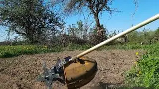 Прополка бульбы при помощи триммера.
