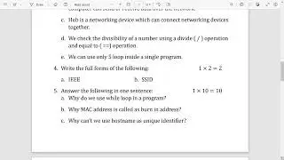 Computer Science Sample Question Paper for First Unit Test 2024-25