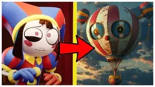 Amazing Digital Circus Characters as Hot Air Balloon