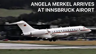ANGELA MERKEL ARRIVES WITH GERMAN AIR FORCE AT INNSBRUCK AIRPORT