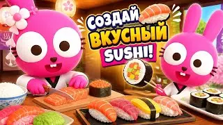 Кулинарная игра для детей. Японский ресторан Пурпурно Розового кролика. Готовим еду для зверят