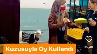 Tatlı Kuzusuyla Oy Kullanmaya Gitti
