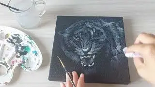 Painting Tiger On Black Canvas