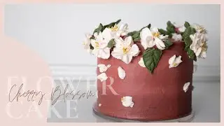 Realistic Cherry Blossom Flower Cake, How to make buttercream flower cake, step by step tutorial