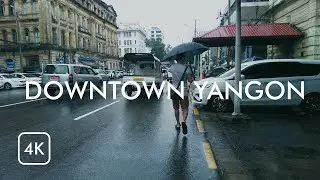 🇲🇲 Rainy Day Walk in Downtown Yangon | Binaural Rain & City Sound