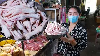 Small Market In My Province - Chicken Feet Buying From The Market - Chicken Feet Spicy Cooking