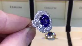 4 Carat Sapphire Ring w/ Diamond Halo In White Gold