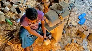 Attentively Wood Turning And Making Wooden Pen/Pencil Holder And Vase | Wood Carving Art