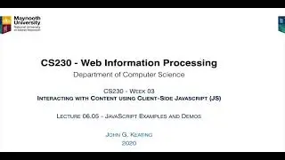 CS230 Lecture 06 Lesson 05 JavaScript (JS) Cookies
