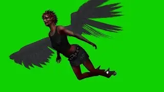 Zombie woman with wings - 3 different views - green screen