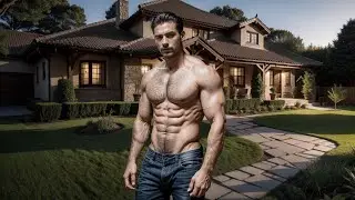 A tall, muscular man in his country house, ai, अपने देश के घर में एक लंबा, मांसल आदमी.