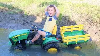 When tractors working on the farm turns into playing in the mud | Tractors for kids