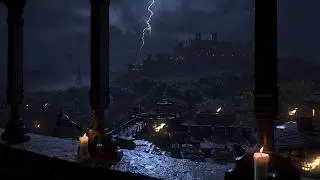 Wind Sounds For Sleeping | Thunderstorm Over A Medieval Castle | Medieval Ambience