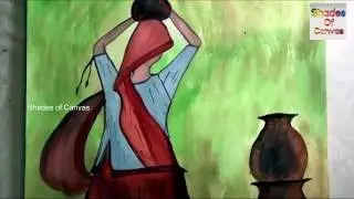 Village girl carrying water pot | How to Water Color Painting
