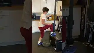 Negative box assisted calf raise with knee bent