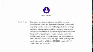 (619) 329-2589 Investigation Team IRS Scam Call