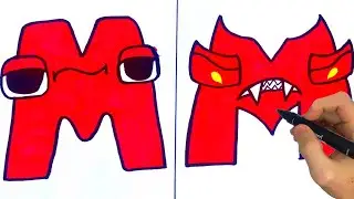 How to draw Alphabet Lore easily |  Original and Nightmare |  Draw letters easily |  Draw M