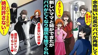 【漫画】社長をしているパパが再婚して新しいママと姉ができたが僕は二人に不信感を抱いていた…ある日、持病が悪化してパパが亡くなったが新しいママが「遺産ゲット成功w」とパパの遺灰をドブに捨てて僕は許せず…