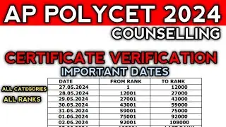 Important Dates For CERTIFICATE VERIFICATION | AP POLYCET 2024 COUNSELING