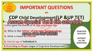 Assam Special TET 2023 || CDP Important Questions || Video 2 || 