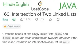 160. Intersection of Two Linked Lists #leetcode using JAVA |Easy solution with detailed explanation